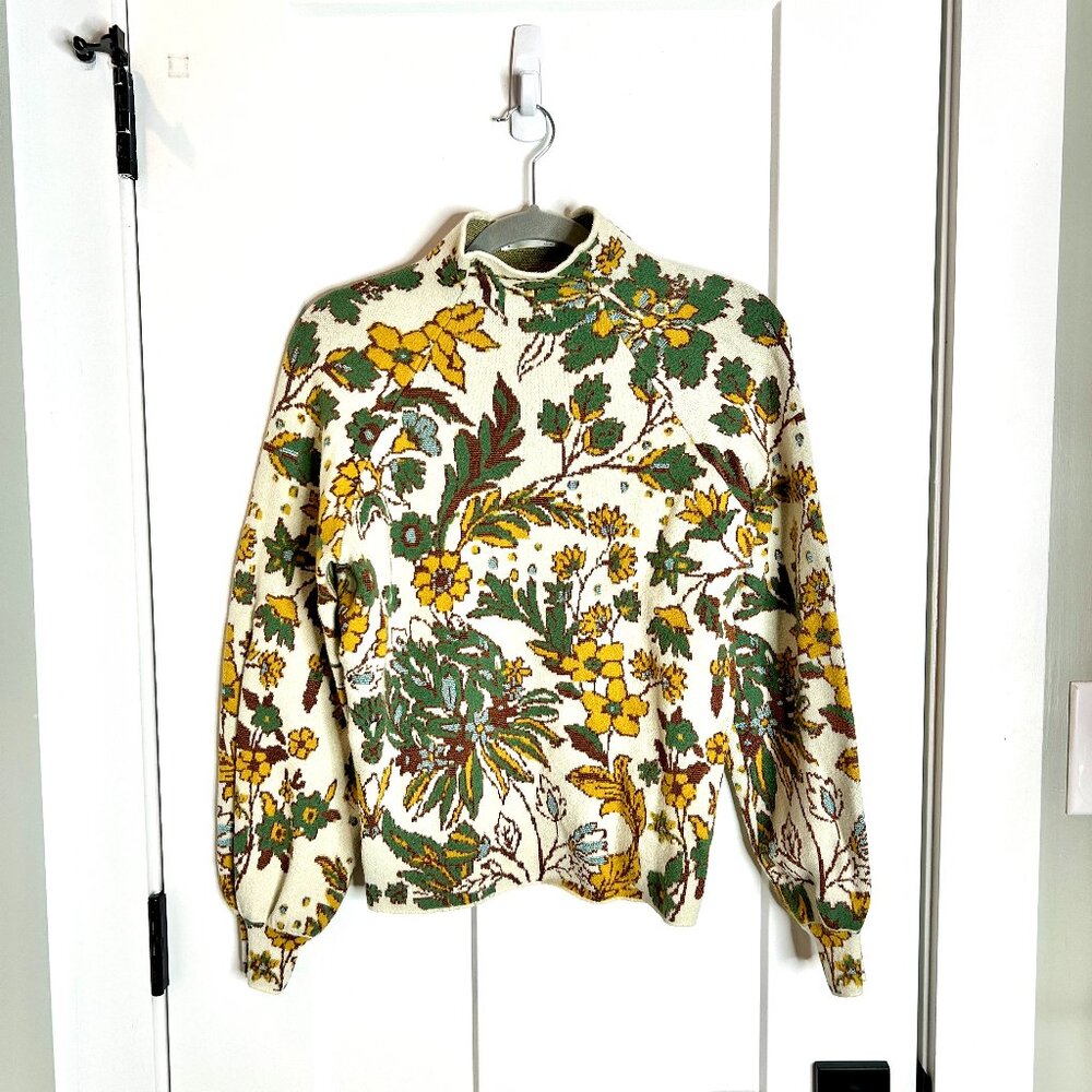Anthropologie The Beatriz Fall Floral Mock Neck Sweater Cottagecore Size Medium - Picture 4 of 7